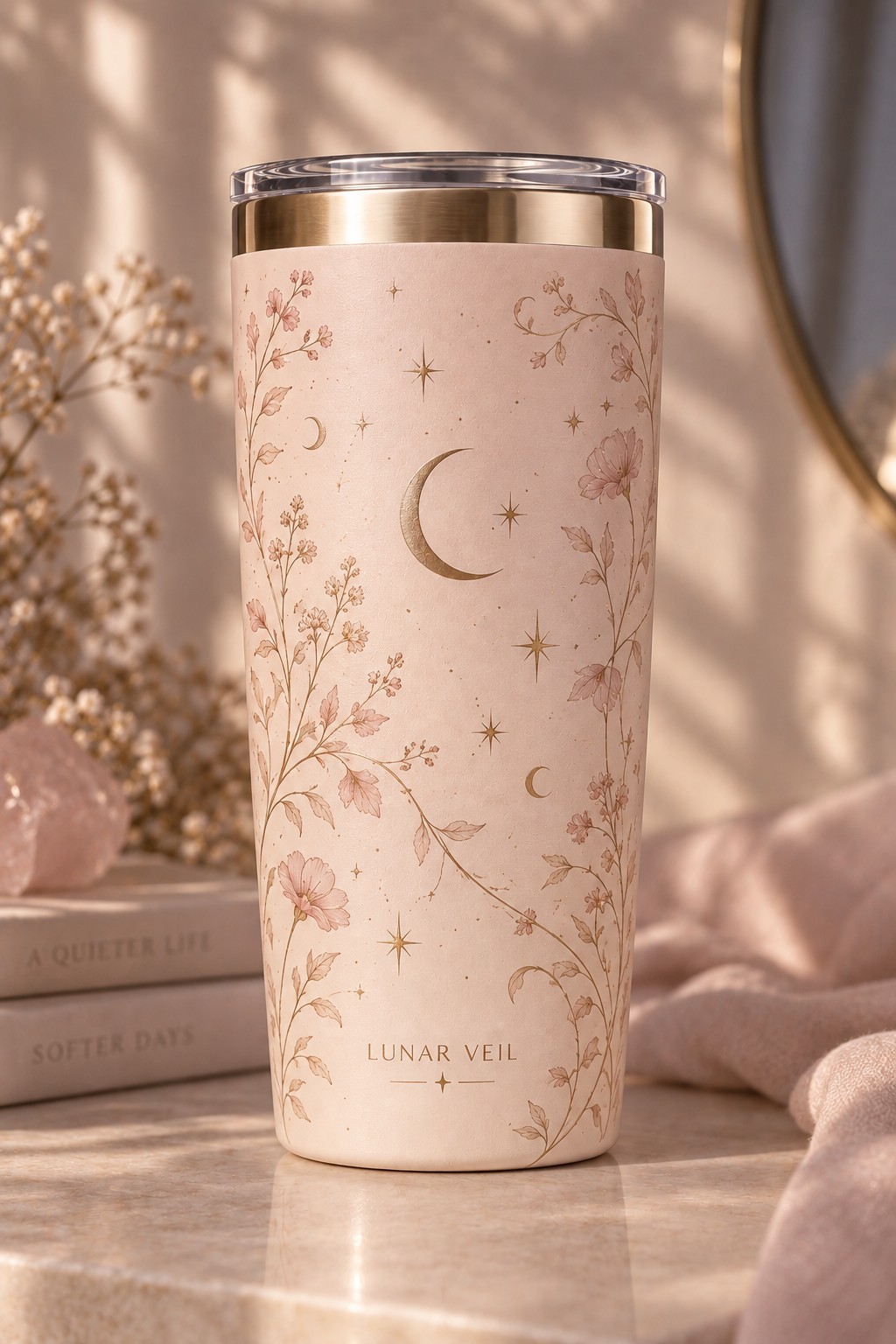Pink celestial Lunar Veil tumbler