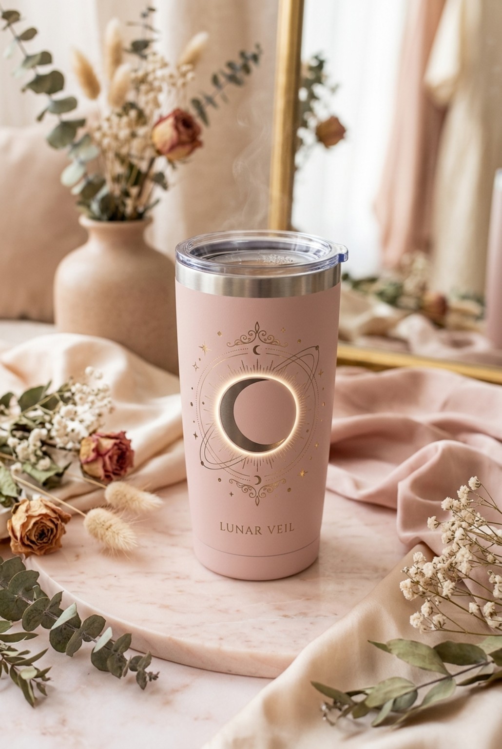 Moonlit Blush Lunar Veil tumbler